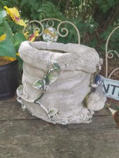 Unusual Vintage Garden Pot Blue Tit Bird On Sack