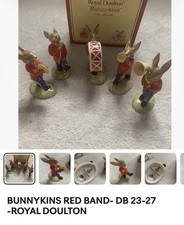 Royal Doulton Bunnykins Red Band Figurine DB 23,24,25,26,27 Excellent Condition 