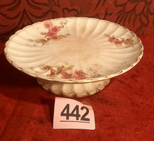 Antique English Footed Cake Stand, floral print Pedestal Plate. ca 1860s