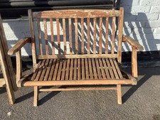 Antique 2 Seater Wooden Hardwood Slatted Folding Garden Chair