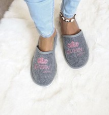 Womens Felt Slippers QUEEN OF THE HOUSE Polskie Kapcie CLEARANCE