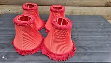 4 VINTAGE RED SATIN TASSELED CANDLE CLIP ON LIGHT SHADES WALL CEILING