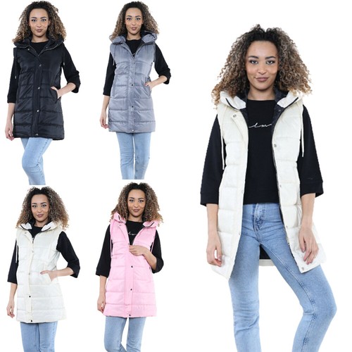 Ladies puffer hooded gilet - hooded,