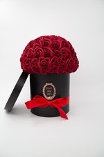 Flower Box, Large Black Flower box, Deep Red Real Touch Roses