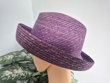 HatBox Purple Straw Ladies Straw Boater With Upturned Brim