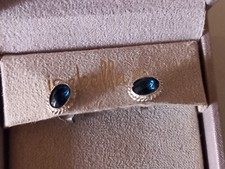 Boxed Isabella M 925 Sterling Silver Stud Earrings with Blue Stones