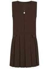 Girls Zip Pinafore Uniform School Pleated Skirt Plain Dress  Age 4-12
