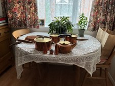 Vintage Copper Saucepan Set Of 3 Plus Frying Pan plus kettle and condiments set