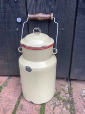Vintage Luxor Cream and Red Enamel wooden handle Milk Pail Lunch Pot Storage