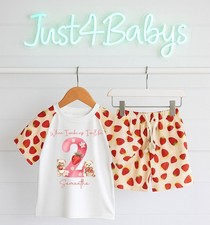 When i wake up i will be Personalised strawberry 1 teddy bow short set PJ'S
