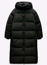 Zara Long Anorak Water And Wind Protection UK Size Small S Puffer Coat Black
