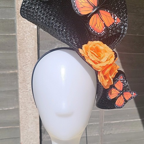 Black orange fascinator - black,