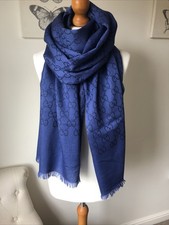 Gucci GG Blue Silk/Wool Scarf  200x70cm
