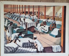  Retro Macmillan Educational Poster /Lithograph: Inside A Cotton Ginnery