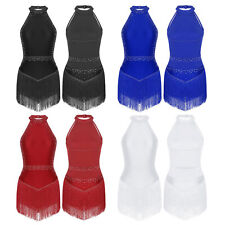 Women's Tassel Latin Dance Dress Rhinestone Rumba Salsa Cha-Cha Costume Leotard