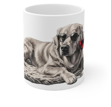 Therapy dog with glass of wine