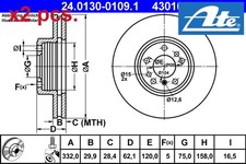 X2 PCS FRONT BRAKE DISC SET LEFT & RIGHT 24.0130-0109.1 ATE I