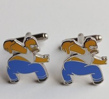 1999 TM Homer Simpson Enamel Silvertone Cufflinks Father's Day The Simpsons