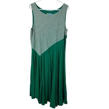 Anthropologie Maeve Cameron Green Striped Asymmetrical Dress Large Cottagecore