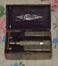 Vintage Gillette Single Ring DE Safety Razor Silver Plate Set - Made in USA
