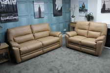 PARKER KNOLL HAMPTON PAIR OF 3 & 2 SEATER SOFAS IN DARK CREAM LEATHER