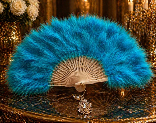 Premium ocean blue feather fan - ocean,