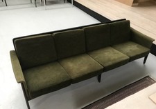 1970s Danish Dark Green Rare 4 Seater Sofa — Oak Legs, Sleek Design