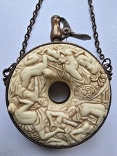 German Ornate Reproduction 17th C Black Gun Powder Flask Canteen