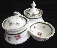 Cruet Set. Victorian Rosebuds. Gold Detail.