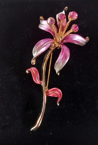 Pink enamel crystal lily - enamel,