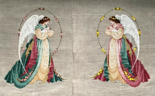 VINTAGE PAIR OF FINELY STITCHED TAPESTRY PANELS, ANGELS CRADLING BABIES