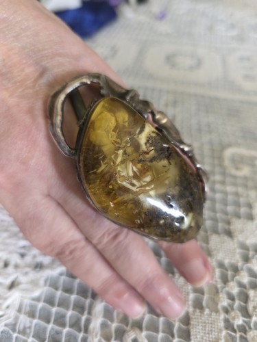Sterling silver amber ring - silver,