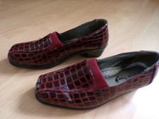 LADIES SHOE TREE BURGUNDY CROC PRINT PATENT COMFORT SHOES SIZE UK5