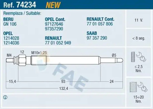 Glow plug 74234 fae for - plug,