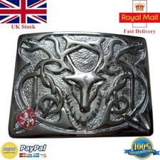 Scottish Kilt Belt Real Black Leather Embossed Various Design Buckles Antique