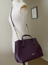 Ripani Dk Purple Leather Tote Handbag/ CB Bag Detachable Strap Made in Italy