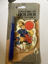 Vintage 1989 Fireman Sam Toothbrush Holder with Toothbrush Holder Set Bns