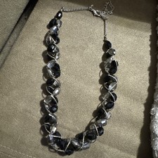 Marks And Spencers Twisted Silver And Black Coloured Oval Bead Chunky Necklace