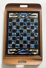 Vintage Butterfly Wing Art Chessboard Tray Brazil - Brazil Scenes - Inlaid Wood