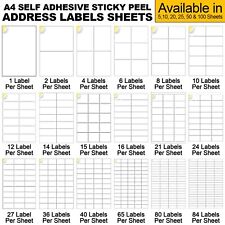 A4 SELF ADHESIVE STICKY PEEL ADDRESS LABELS SHEETS FOR LASER INKJET COPIER WHITE