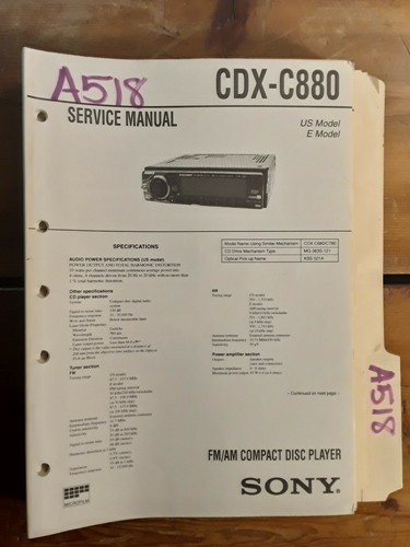 Sony cdx c880 service manual - service,