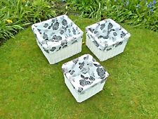 Natural Wicker White Square Floral Lined Storage Hamper Baskets Set of 3 S M & L