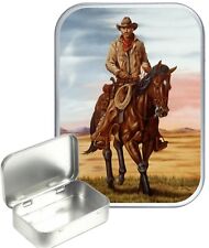 Cowboy Small Silver Hinged Gift Tin, 30ml Hinged Tobacco Tin