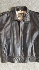Branded Mens Brown Leather Bomber Style Jacket Size M Vintage Retro