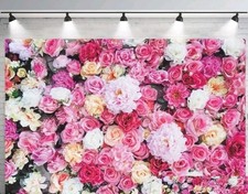 Fresh Floral Wall Backdrop 7X5 FT Pink Rose Flower Curtain Vinyl Party Backdrops
