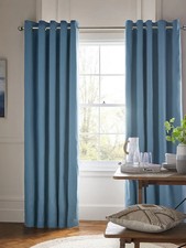 Next Cotton Blackout Thermal Eyelet Curtains MIDNIGHT BLU ,  W168 CM Drop 183 CM