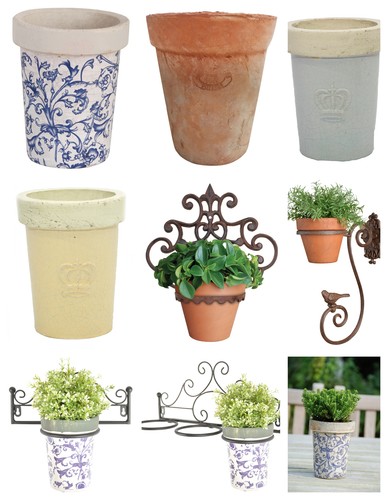 Terracotta blue cream planter - blue,