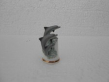 Sterling Classic Bone China Thimble ~ 3 Dolphins on the Waves