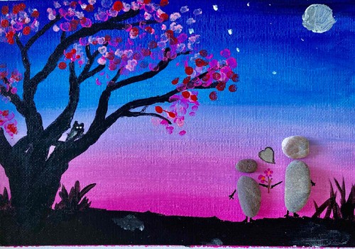 Canvas pebble stone wall - canvas, art