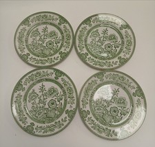 Set of 4 Staffordshire Green Floral Ironstone Plates England 9.8in